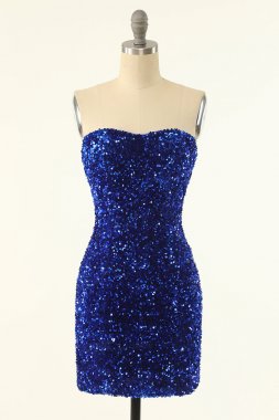 Royal Blue Sweetheart Sequins Tight Homecoming Dress E202283189