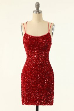 Red Sequins Tight Short Homecoming Dress E202283190