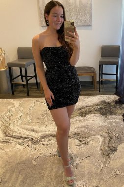 Black Sweetheart Sequins Tight Homecoming Dress E202283191