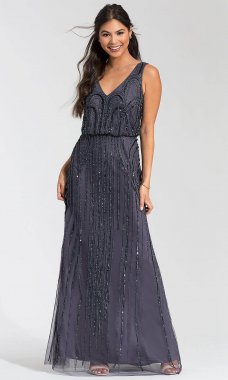 Long Gunmetal Bridesmaid Dress AP-091900120-G