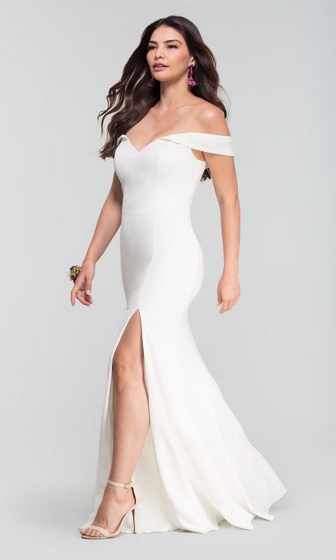 Off-the-Shoulder Crepe Bridesmaid Dress KL-200025