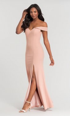 Off-the-Shoulder Crepe Bridesmaid Dress KL-200025
