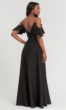 Long Cold-Shoulder V-Neck Bridesmaid Dress KL-200027