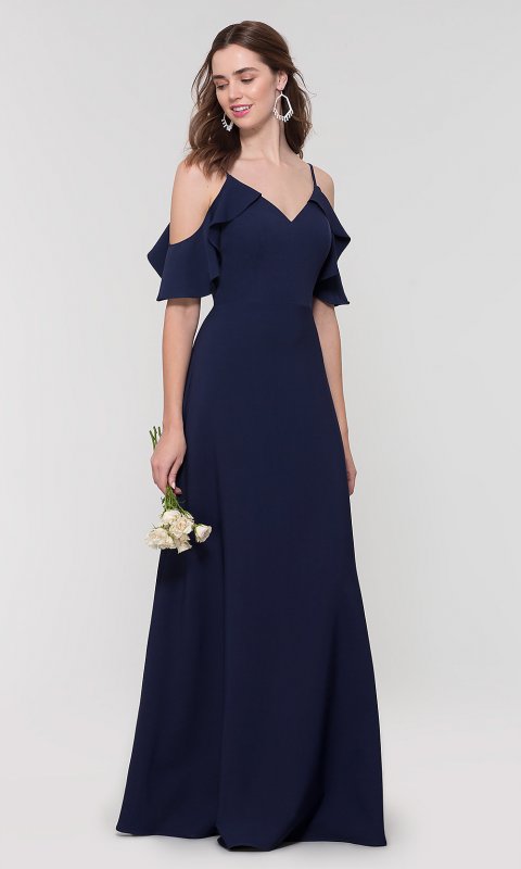 Long Cold-Shoulder V-Neck Bridesmaid Dress KL-200027