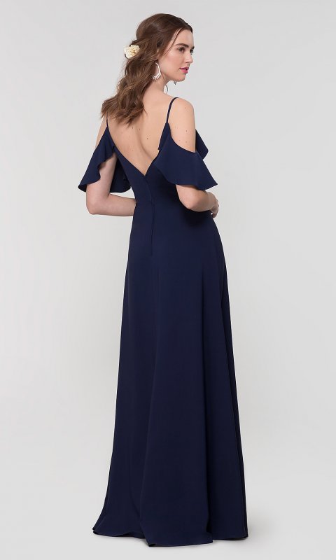 Long Cold-Shoulder V-Neck Bridesmaid Dress KL-200027