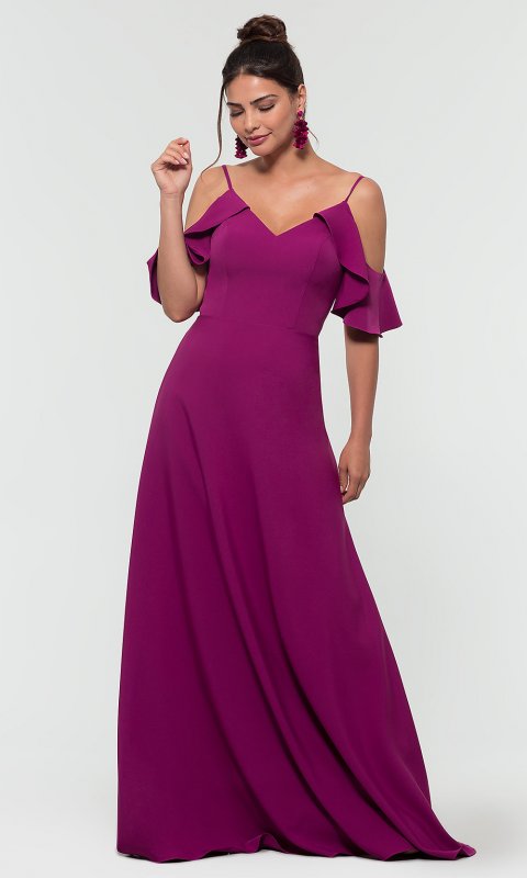 Long Cold-Shoulder V-Neck Bridesmaid Dress KL-200027
