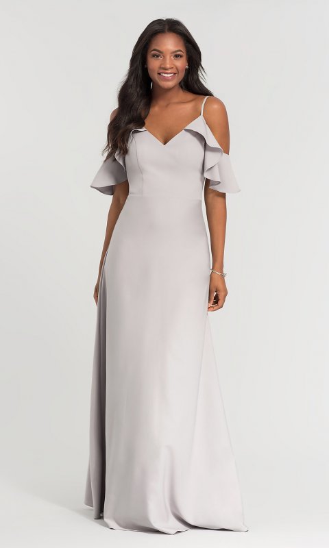 Long Cold-Shoulder V-Neck Bridesmaid Dress KL-200027