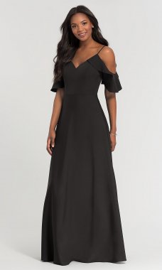 Long Cold-Shoulder V-Neck Bridesmaid Dress KL-200027