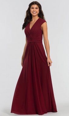 Cap-Sleeve V-Neck Long Bridesmaid Dress KL-200035