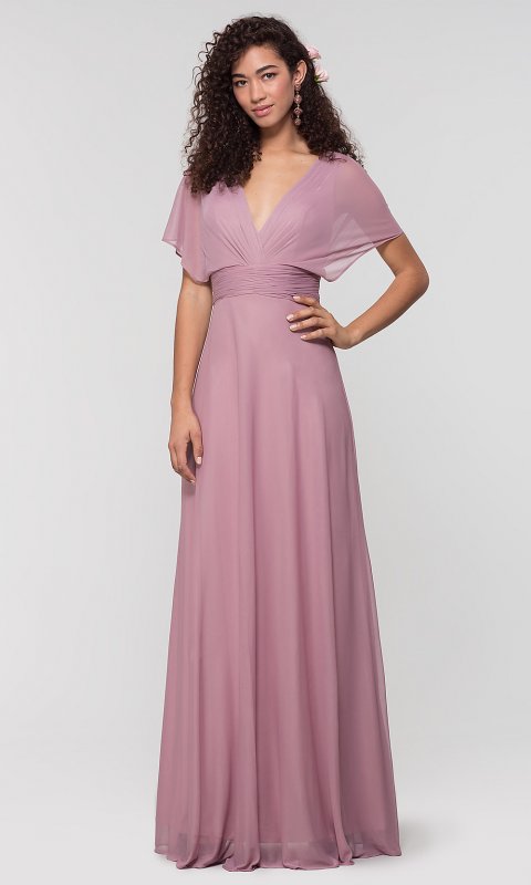 Flutter-Sleeve Long Bridesmaid Dress KL-200037