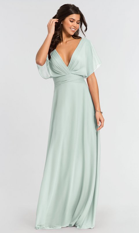 Flutter-Sleeve Long Bridesmaid Dress KL-200037