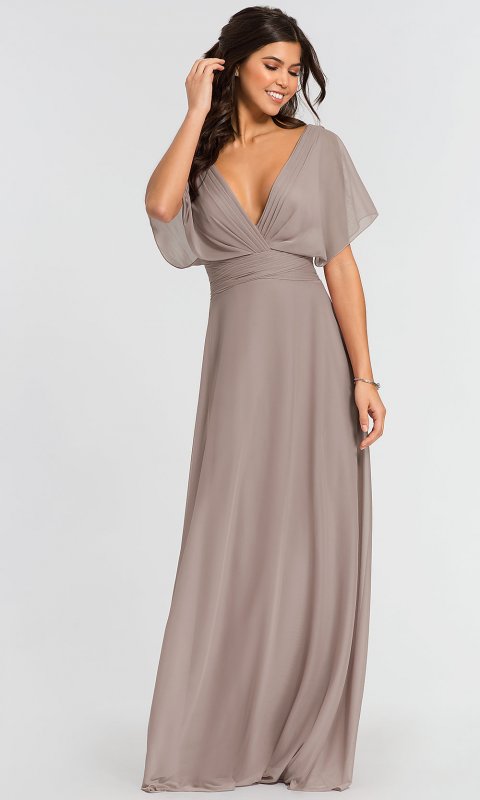 Flutter-Sleeve Long Bridesmaid Dress KL-200037