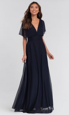 Flutter-Sleeve Long Bridesmaid Dress KL-200037