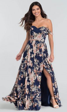 Floral-Print Chiffon Bridesmaid Dress KL-200055