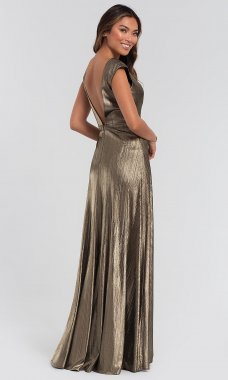 Long Metallic V-Neck Bridesmaid Dress KL-200064