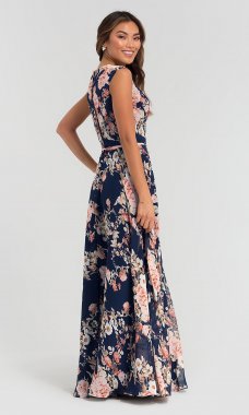 Floral-Print V-Neck Long Bridesmaid Dress KL-200084