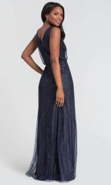 Long Glitter-Mesh V-Neck Bridesmaid Dress KL-200089