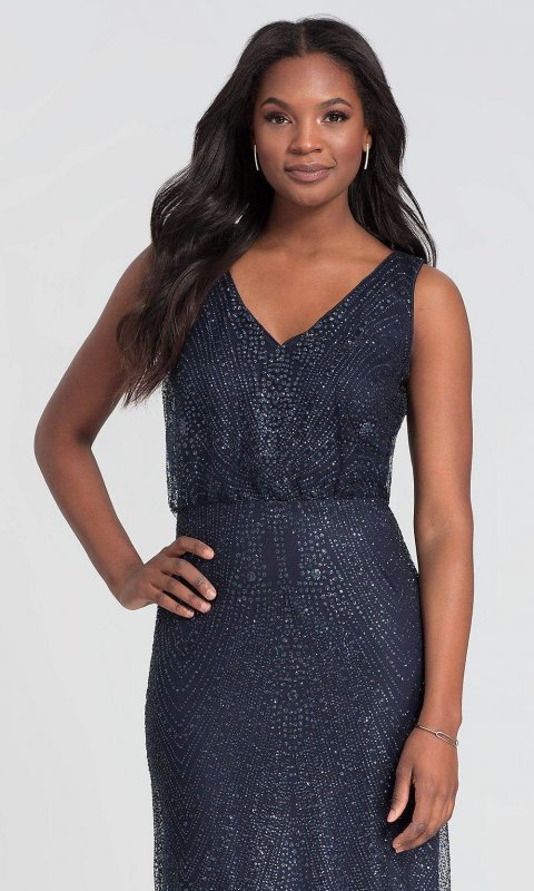 Long Glitter-Mesh V-Neck Bridesmaid Dress KL-200089