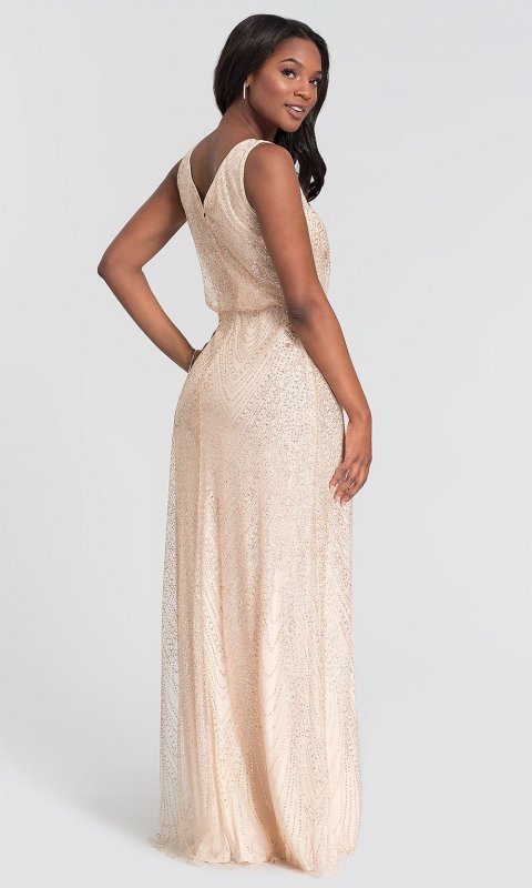 Long Glitter-Mesh V-Neck Bridesmaid Dress KL-200089