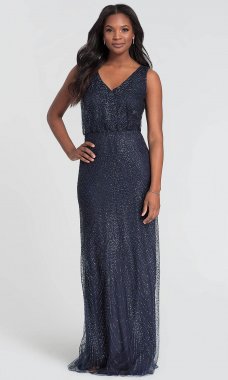 Long Glitter-Mesh V-Neck Bridesmaid Dress KL-200089
