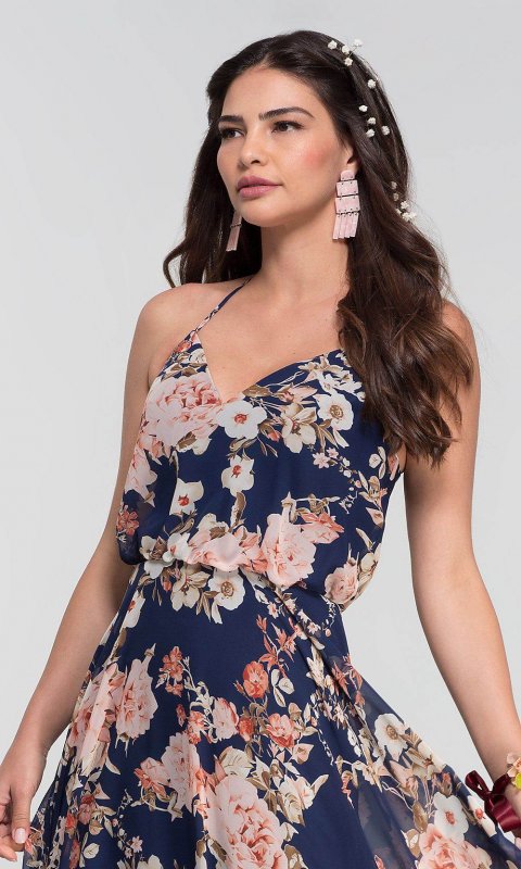 V-Neck Floral-Print Long Bridesmaid Dress KL-200116
