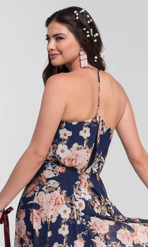 V-Neck Floral-Print Long Bridesmaid Dress KL-200116