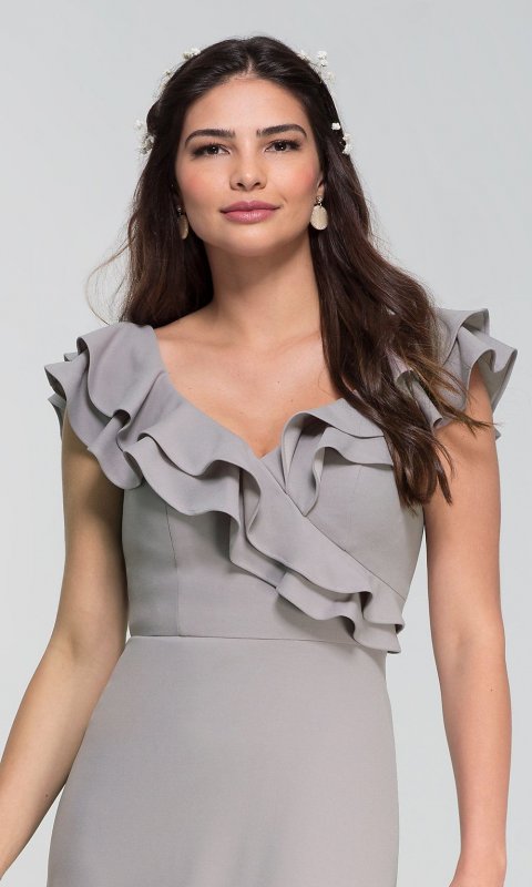 Ruffled V-Neck Long Bridesmaid Dress KL-200119