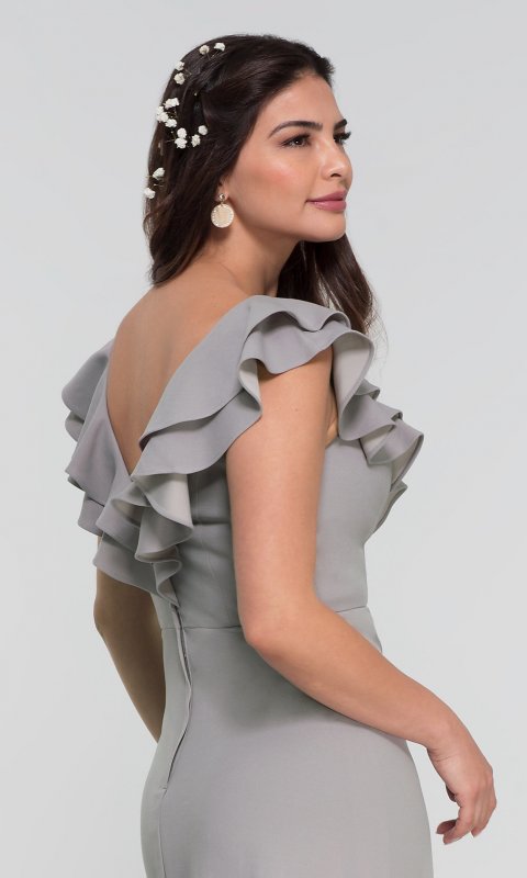 Ruffled V-Neck Long Bridesmaid Dress KL-200119