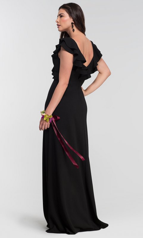 Ruffled V-Neck Long Bridesmaid Dress KL-200119