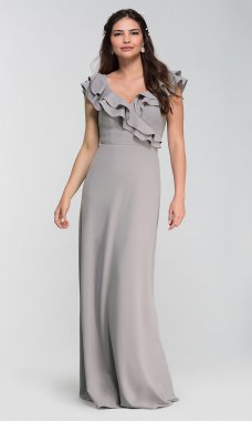 Ruffled V-Neck Long Bridesmaid Dress KL-200119