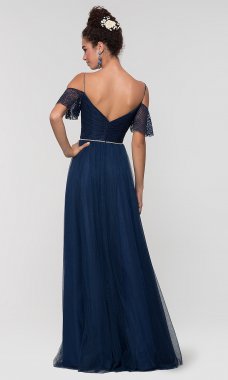 Cold-Shoulder Long Tulle Bridesmaid Dress KL-200121