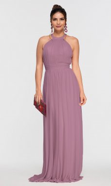 High-Neck Long Pleated Bridesmaid Dress KL-200127