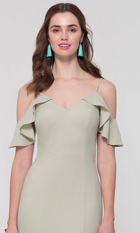 Light Green Cold-Shoulder Long Bridesmaid Dress KL-200141-v