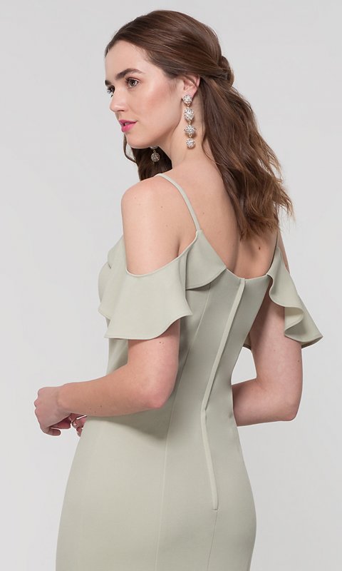 Light Green Cold-Shoulder Long Bridesmaid Dress KL-200141-v