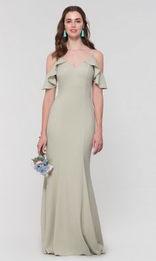 Light Green Cold-Shoulder Long Bridesmaid Dress KL-200141-v