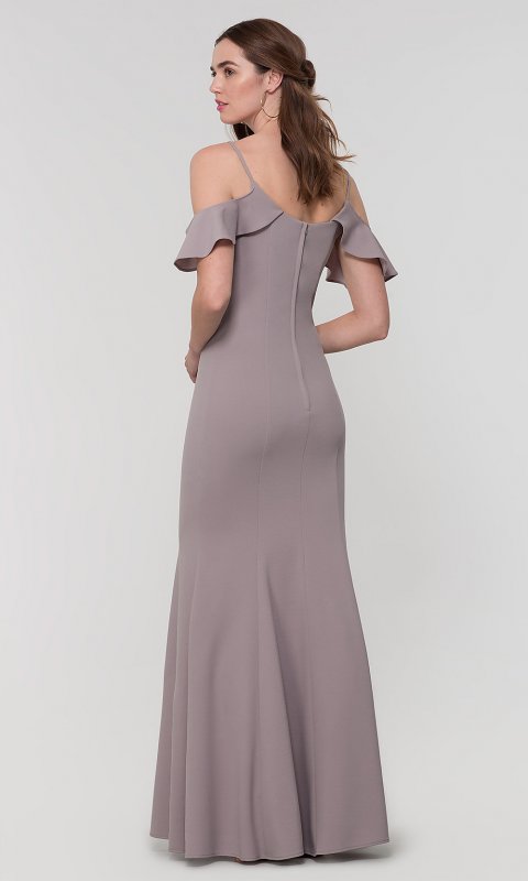 Ruffled-Cold-Shoulder Long Bridesmaid Dress KL-200141
