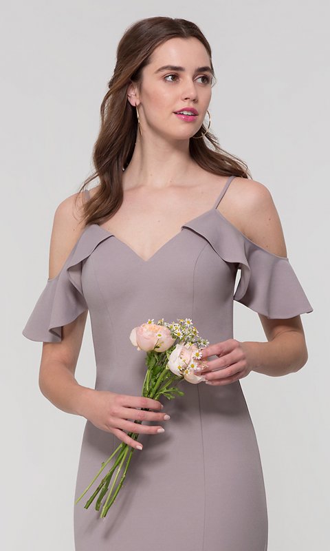 Ruffled-Cold-Shoulder Long Bridesmaid Dress KL-200141