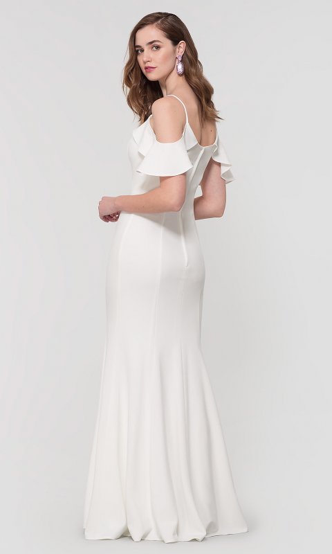 Ruffled-Cold-Shoulder Long Bridesmaid Dress KL-200141