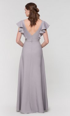 Ruffled-Cap-Sleeve Long Bridesmaid Dress KL-200142