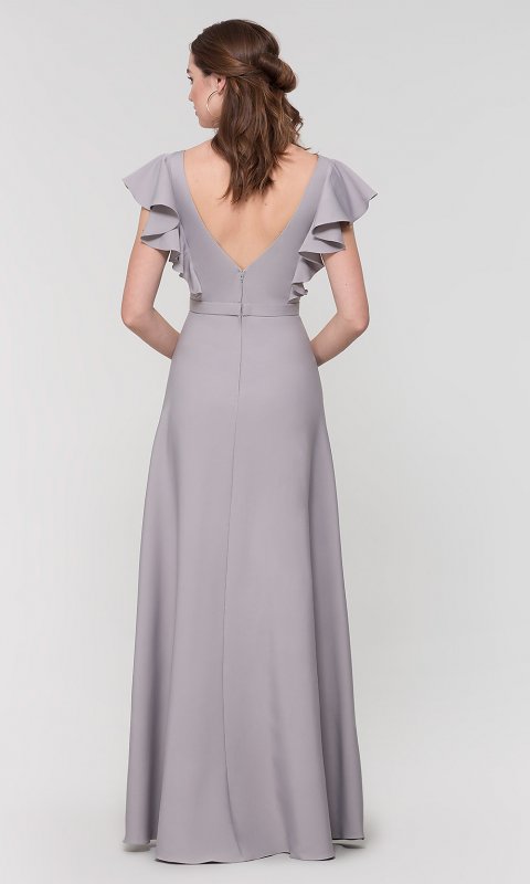 Ruffled-Cap-Sleeve Long Bridesmaid Dress KL-200142