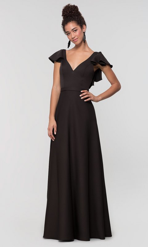 Ruffled-Cap-Sleeve Long Bridesmaid Dress KL-200142