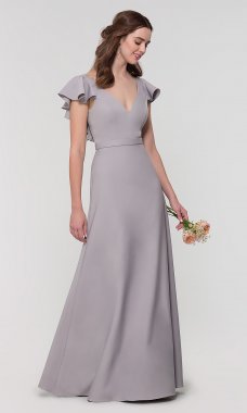 Ruffled-Cap-Sleeve Long Bridesmaid Dress KL-200142