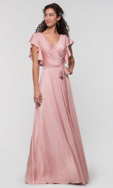 Faux-Wrap Long Jersey Bridesmaid Dress KL-200153