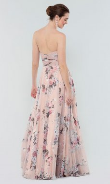 Mauve Floral-Print Long Bridesmaid Dress by KL-200170