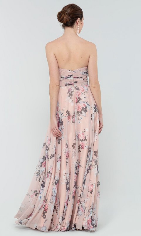 Mauve Floral-Print Long Bridesmaid Dress by KL-200170
