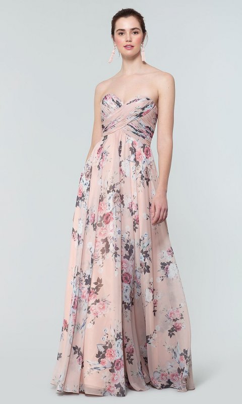 Mauve Floral-Print Long Bridesmaid Dress by KL-200170
