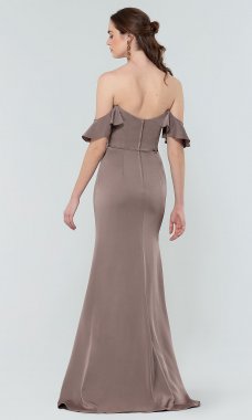 Off-the-Shoulder Long Satin Bridesmaid Dress KL-200171