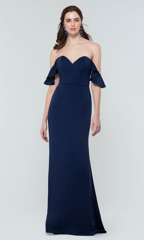 Off-the-Shoulder Long Satin Bridesmaid Dress KL-200171