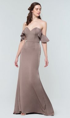 Off-the-Shoulder Long Satin Bridesmaid Dress KL-200171