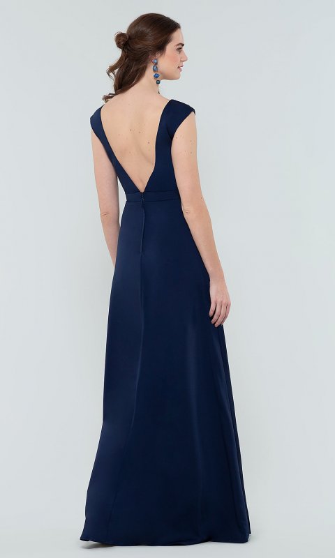 Long V-Neck Satin Bridesmaid Dress by KL-200172